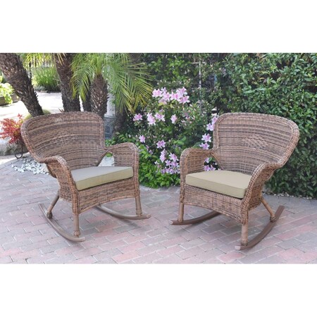 Jeco W00212-R-2-FS006 Windsor Honey Resin Wicker Rocker Chair with Tan Cushion, 2PK W00212-R_2-FS006